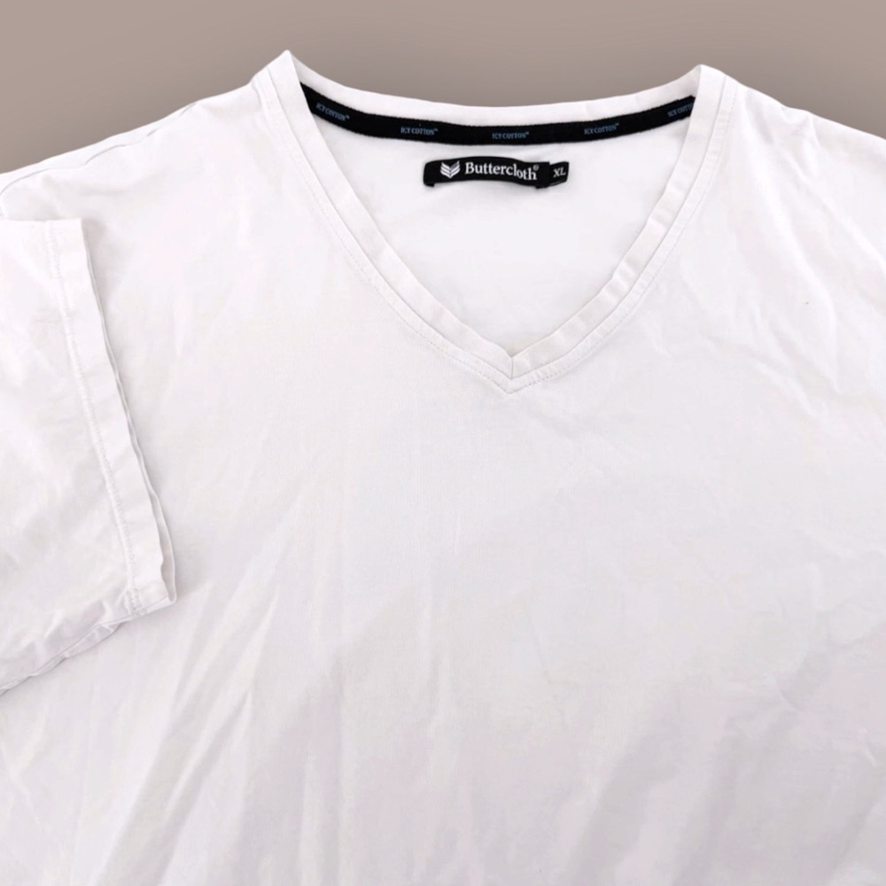 Buttercloth Icy Cotton V-Neck Shirt White Men's XL Shark Tank Cooling Soft